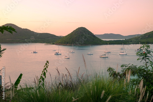 Antigua, West Indies. Boats in the bay at English Harbor