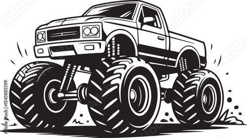 monster truck silhouette bouncing on rugged terrain with oversized tires for off-road performance and adventure thrills