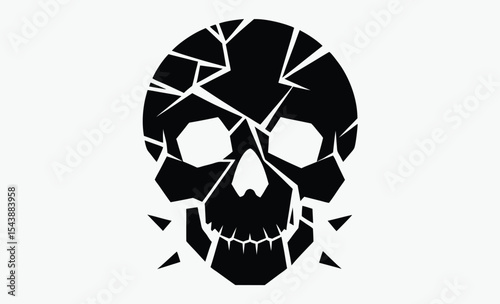 Broken skull silhouette, cracked head icon, black and white vector