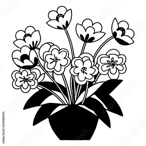 Monochrome Flower Bouquet in Vase Vector Illustration