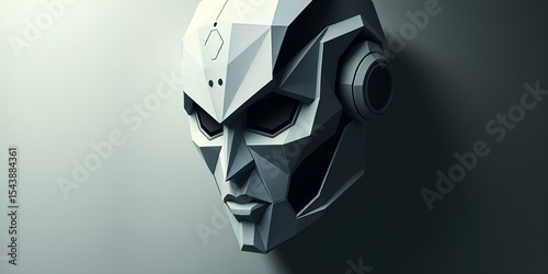 Futuristic Polygonal Robotic Face Design in Minimalist Shadowed Background – Intriguing AI Identity and Cybernetic Concept