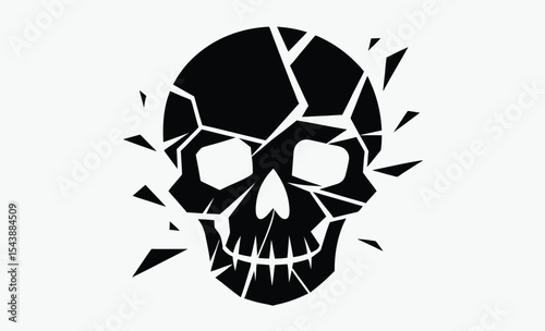 Broken skull silhouette, cracked head icon, black and white vector