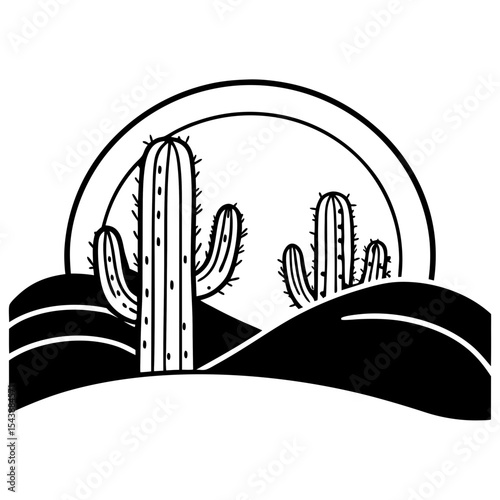 Cactus Vector Illustration Desert Plant Black and White Design