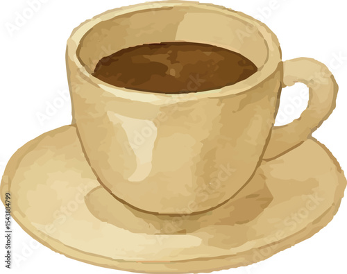 Elegant coffee cup and saucer illustration, exuding Parisian cafe vibes in a vintage style, perfect for food, drink, and travel designs
