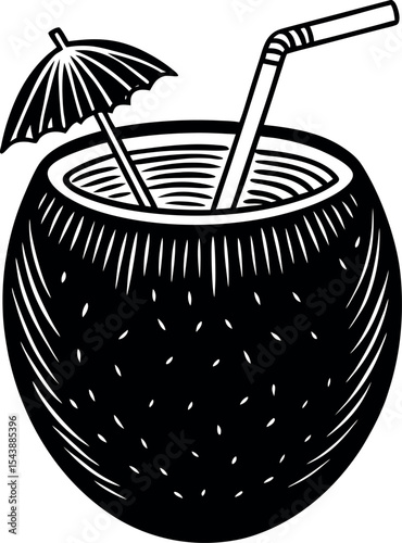 coconut drink with straw vector Shallotte on white background