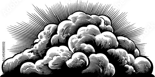 Dramatic cumulus cloud mass in black and white design for prints and posters