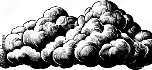 Dramatic black and white illustration of billowing cumulus cloud formation