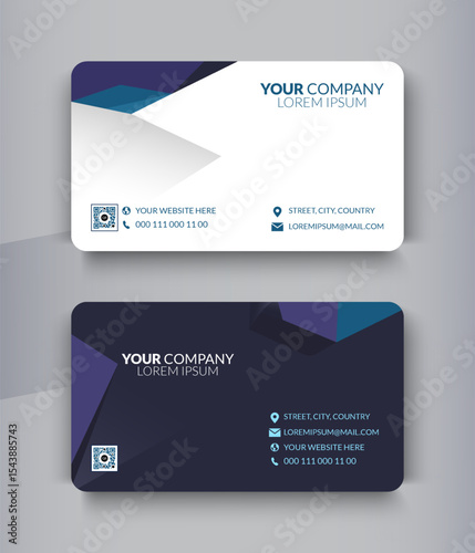 Dark Blue and Cyan Modern and Professional Business Card Design with Geometric Shapes