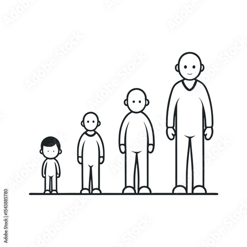 Child to Elderly Growth Stages Outline Vector