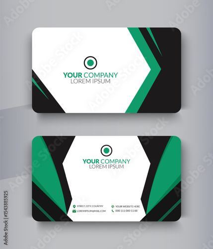Dark Green and Black Modern and Professional Business Card Design with Geometric Shapes