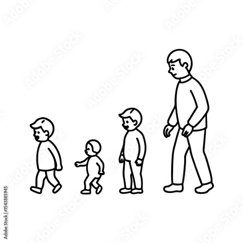Person Age Progression Line Art on White Background