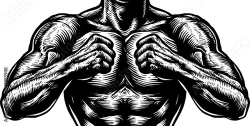 Dynamic boxer in ready stance with raised fists - black and white art