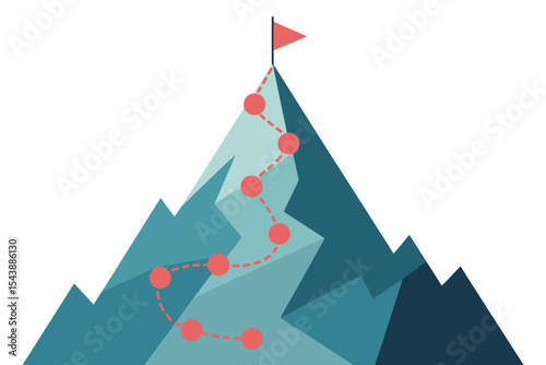 Mountain climbing route to the peak vector


