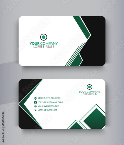 Dark Green and Black Modern and Professional Business Card Design with Geometric Shapes
