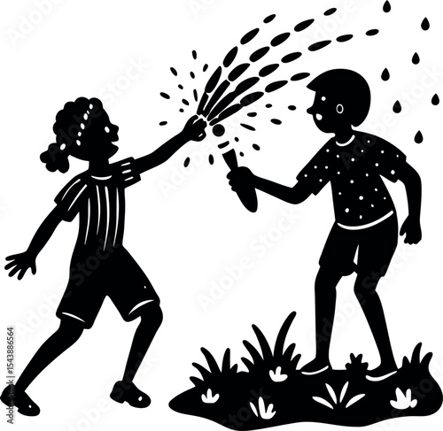 kids playing in sprinkler vector Shallotte on white background