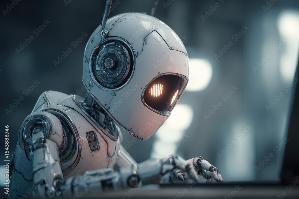 Fototapeta premium Robot using technology smart robot AI, artificial intelligence by enter command prompt for generates something, Ai technology, Artificial Intelligence. Chat with AI 