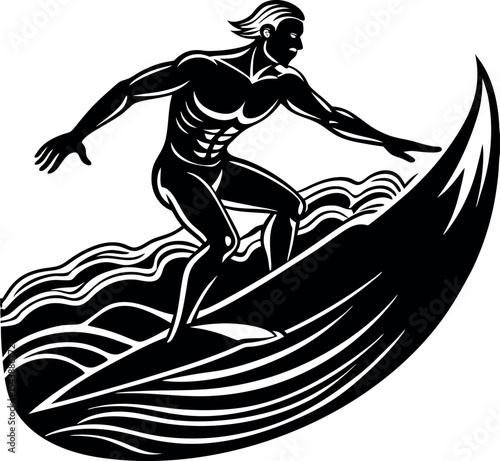 man surfing on high waves vector Shallotte on white background