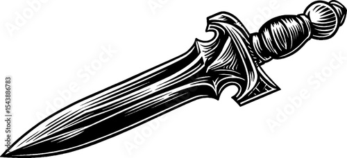 Carved obsidian blade with intricate design and sharp edge for artistic display
