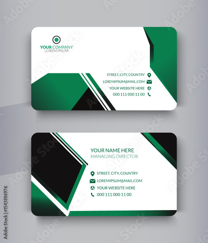 Dark Green and Black Modern and Professional Business Card Design with Geometric Shapes