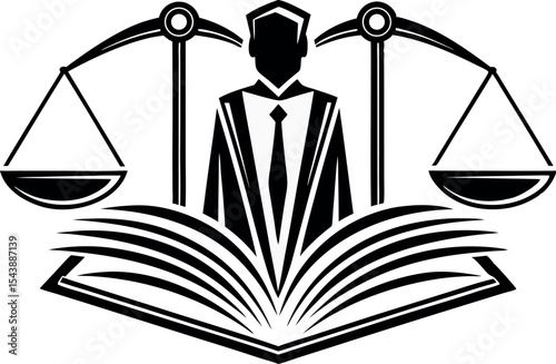 Abstract law concept with scales of justice and lawyer silhouette