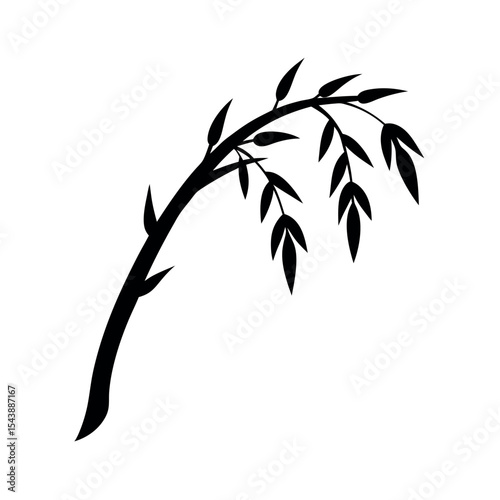 Willow Branch Black Silhouette Vector Art