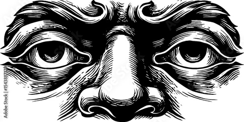 Intricate black and white ceremonial mask design with hollow eyes for art projects