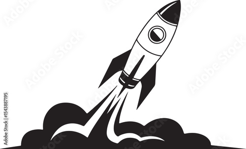 Rocket launch silhouette with smoke trail blasting into space showcasing science, speed, and futuristic exploration theme