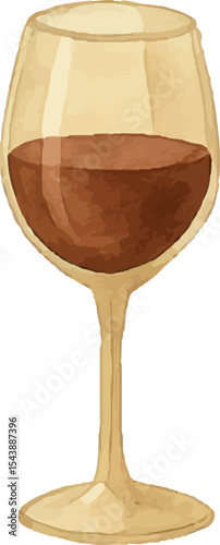 Stylish wine glass illustration filled with red wine, capturing French sophistication in a vintage style for travel and culinary themes