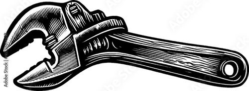 Black and white illustration of a clamp gripping a wooden board for craft and diy projects