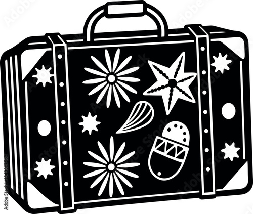 suitcase with summer stickers vector Shallotte on white background
