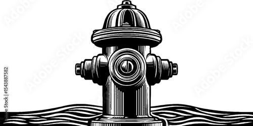 Classic fire hydrant on pavement in black and white design for urban themes
