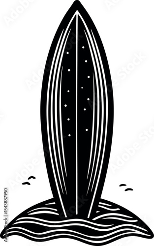 surfboard standing in sand vector Shallotte on white background