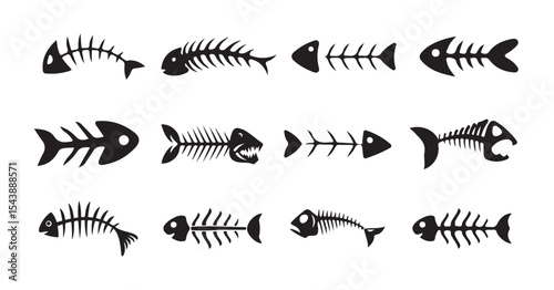 Fish bone icon on white background. fish skeleton sign. fishbone symbol. flat style. Silhouette fish vector icon, vector illustration eps 10.