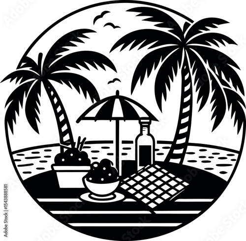 beach picnic scene vector Shallotte on white background