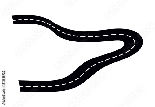Winding Road, Black and White Illustration Vector Graphic of a Curving Path, Perfect for Road Trip Designs, Travel Brochures, and Maps