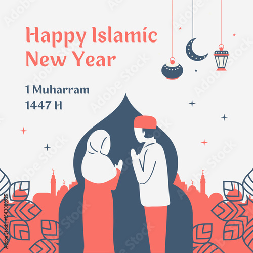 Happy Islmaic New Year Flat Art Instagram Post