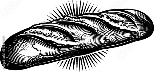 Rustic baguette with cracked texture in black and white design for baking themes