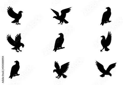 Eagle Silhouettes Nine Unique Poses for Design Projects, Logos, and More