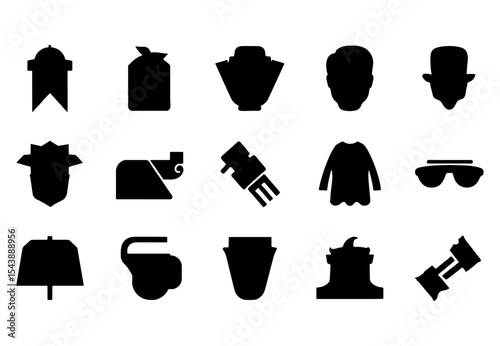 Collection of 20 Simple Black Glyph Icons Clothing, Jewelry, Accessories, and More
