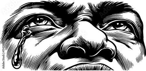 Emotional expression with crying face and tear for artistic design
