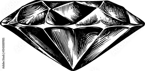 Faceted cut diamond sketch in black and white for elegant design