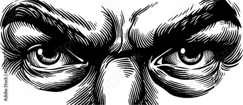 Intense expression with raised eyebrow in black and white design