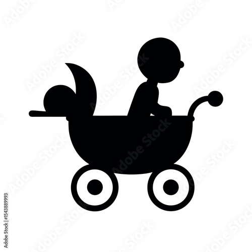 Newborn Baby Carriage Black Silhouette Vector
