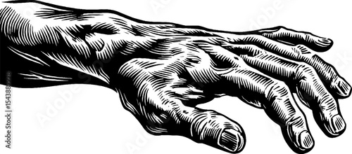 Dramatic motion of a falling figure with dynamic hand gesture