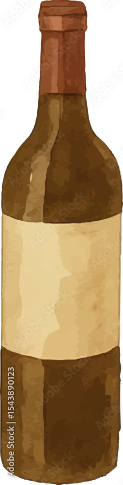 Obraz premium Vintage wine bottle illustration with a rustic label, symbolizing French winemaking tradition, ideal for travel, food, and Parisian designs