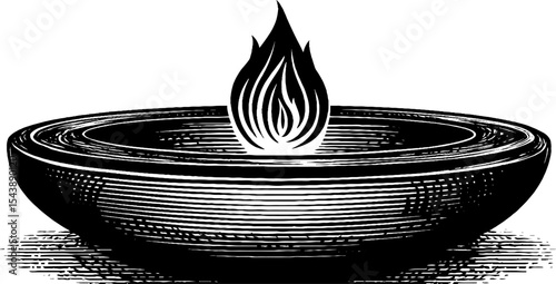 Mystical flame floating above sacred stone bowl and ring