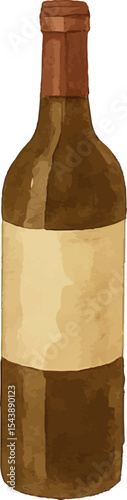 Vintage wine bottle illustration with a rustic label, symbolizing French winemaking tradition, ideal for travel, food, and Parisian designs