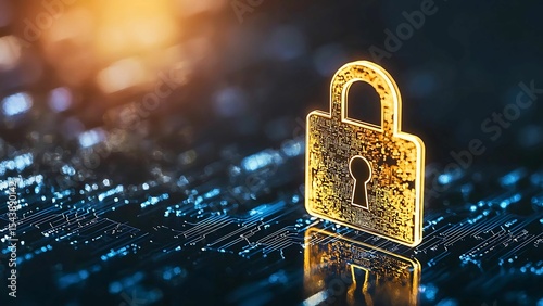 A Glowing Golden Padlock Symbolizing Data Protection and Security 