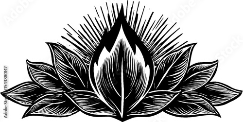 Nature and energy: flame with leaves and wind in black design
