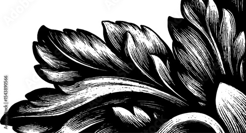Intricate black and white floral design on ceramic bowl fragment
